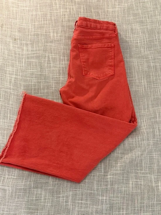 KUT From The Kloth Meg Wide Leg Cropped Jeans Size 6 Salmon Raw Hem - Picture 5 of 9